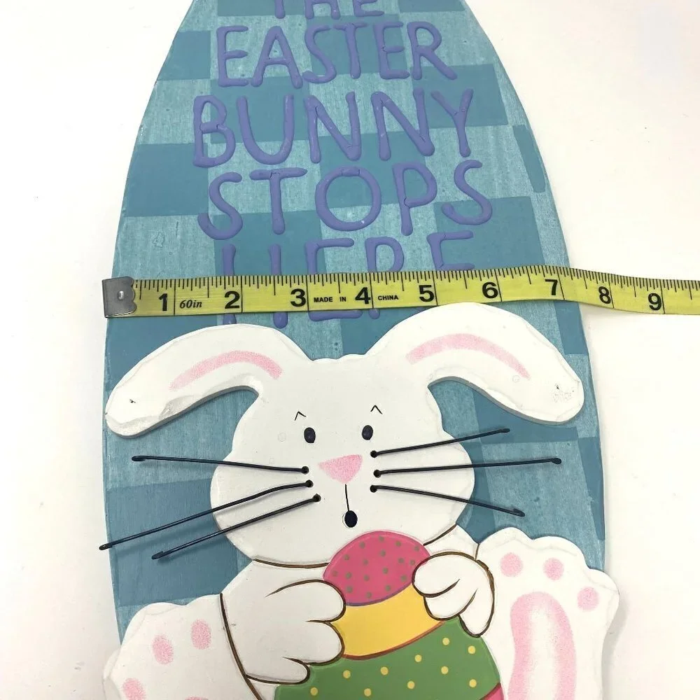 Easter Bunny Eggs Wood Sign Hanging Decor 17.75